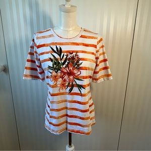 Denim&Co white orange floral stripe tee Size M